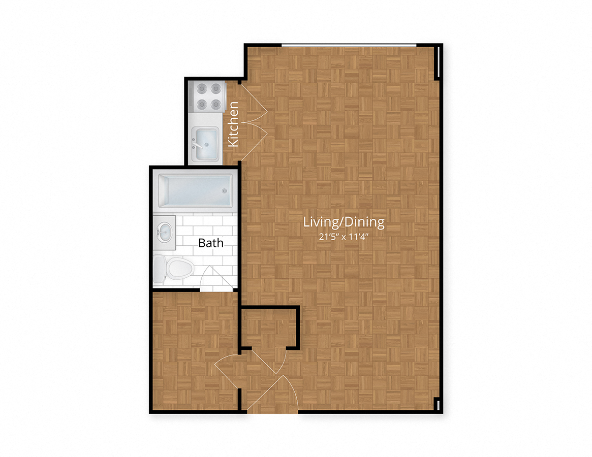 Floor plan for studio, 1 bath, 473 sqft